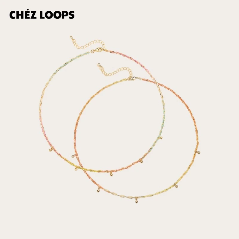 非金属涤纶项链 CHEZ LOOPS光影绚烂渐变编绳项链 原创金属锁骨链