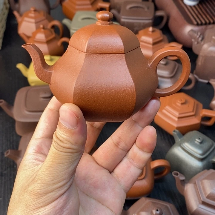 用***6紫砂茶壶小红泥六方梨形130cc左右