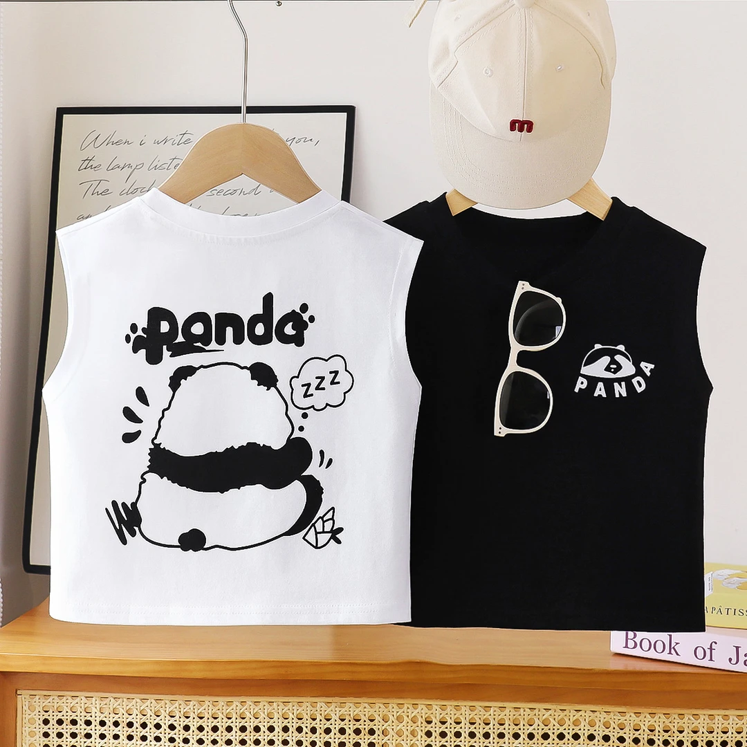 100纯棉儿童卡通印花无袖背心T恤夏季新款简约休闲百搭潮流