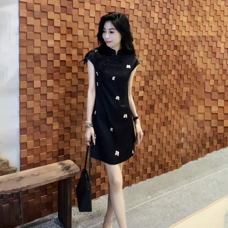 新中式蝴蝶印花气质连衣裙2025新款韩系轻熟风高腰国风别致裙子潮