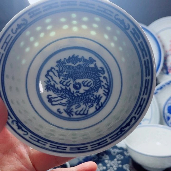 青花玲珑5寸饭碗龙纹
