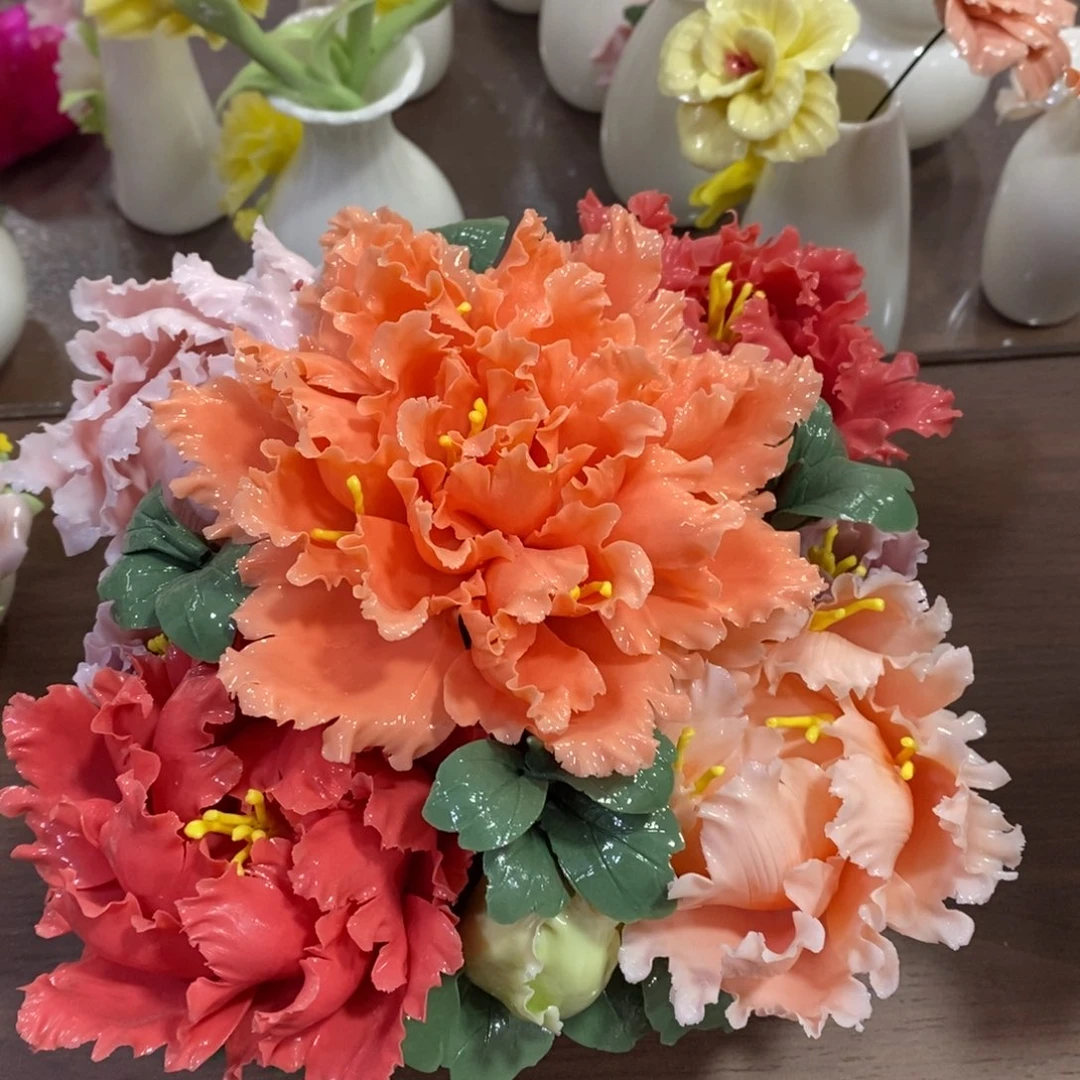 摆件陶瓷手工花摆件