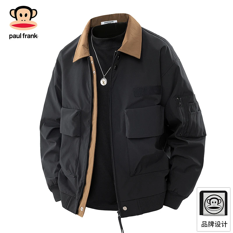 PaulFrank/大嘴猴飞行夹克男士秋季美式复古宽松休闲翻领工装外套