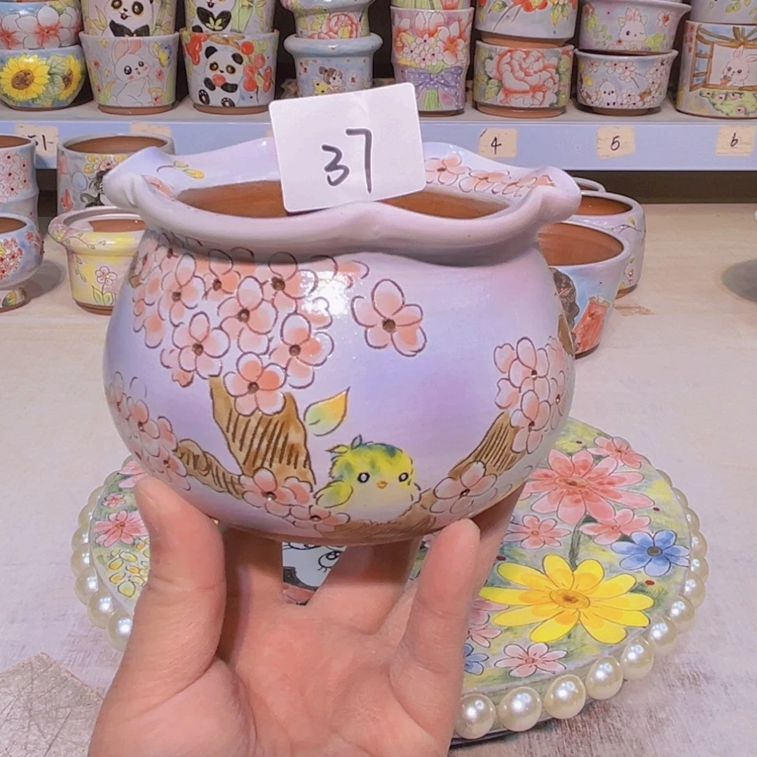 多肉植物粗陶手绘花盆小坊园景德镇37