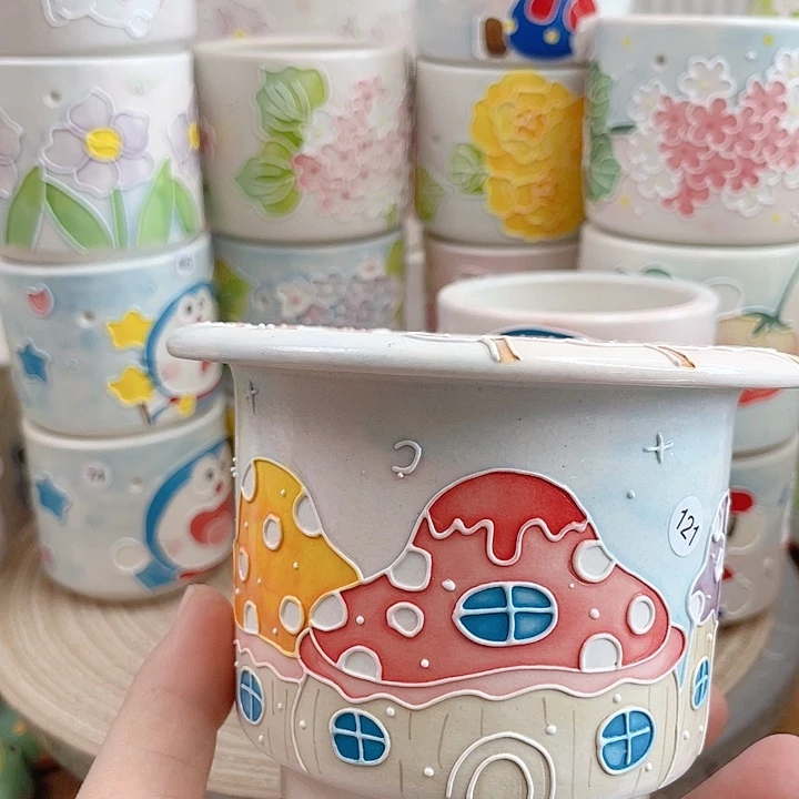 半***甜白泥手绘多肉花盆微瑕121