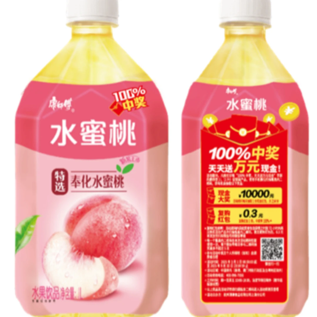 康师傅水蜜桃/水晶葡萄/鲜果橙/冰糖雪梨/金桔柠檬1L*4