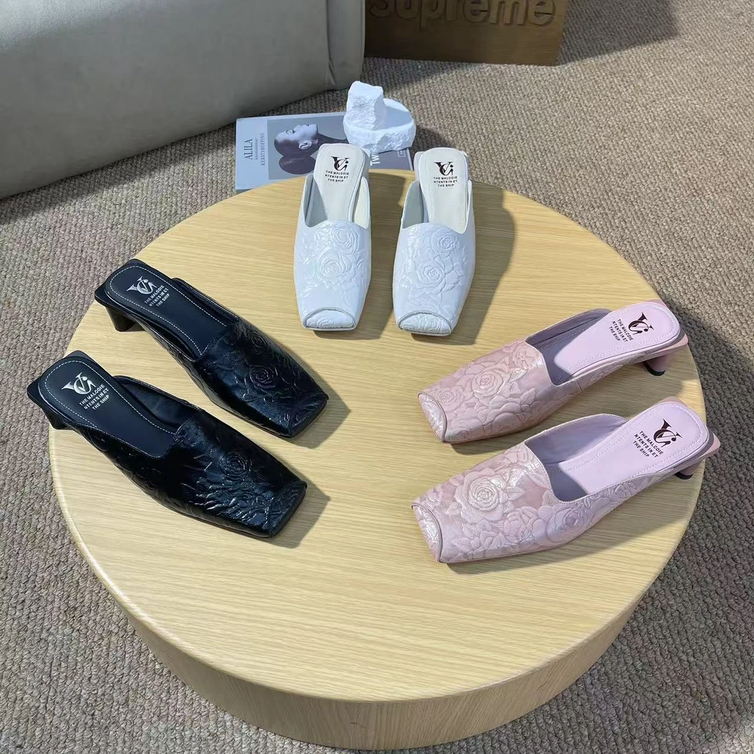 1221【花落我家】黑色粗跟气质新款高跟真皮纯手工牛皮单鞋C【4.5cm】