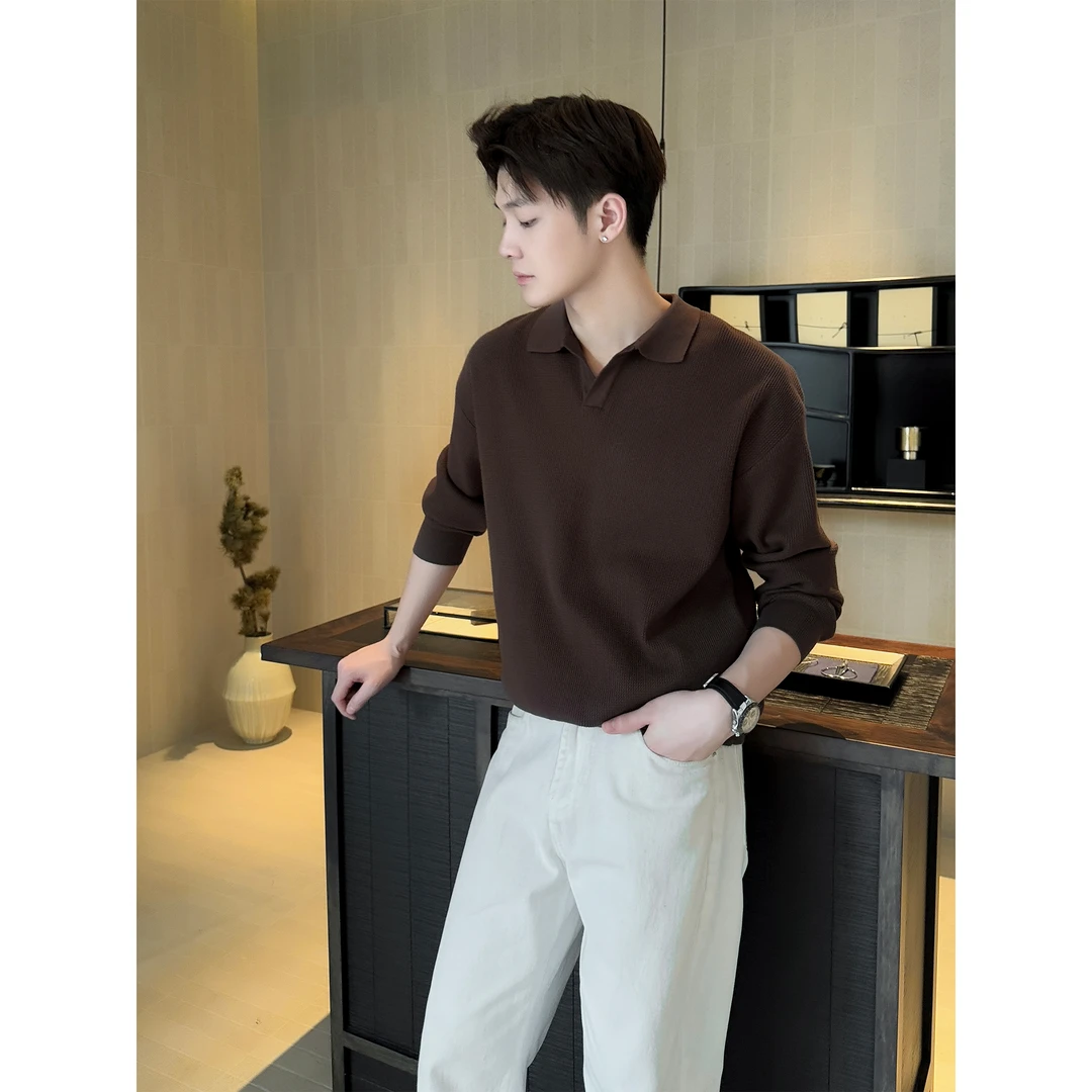 极简老钱风「坑条肌理感」秋冬竖条织法海鸥领长袖简约松弛感针织衫