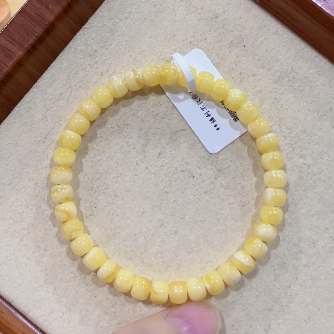 手链蜜蜡未镶嵌6m浓蜡金白花 薅羊毛