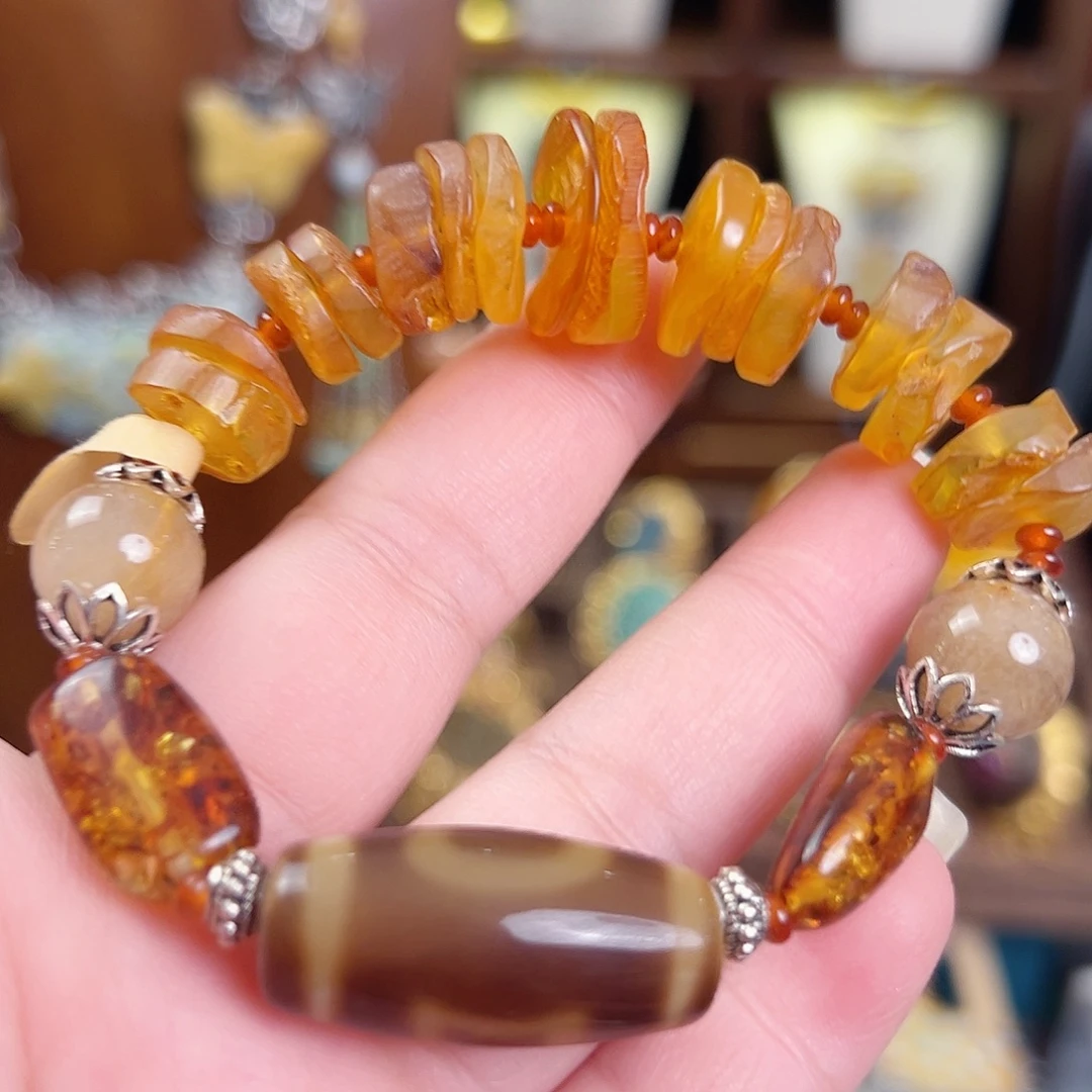 琥珀银S925镶嵌手链国风