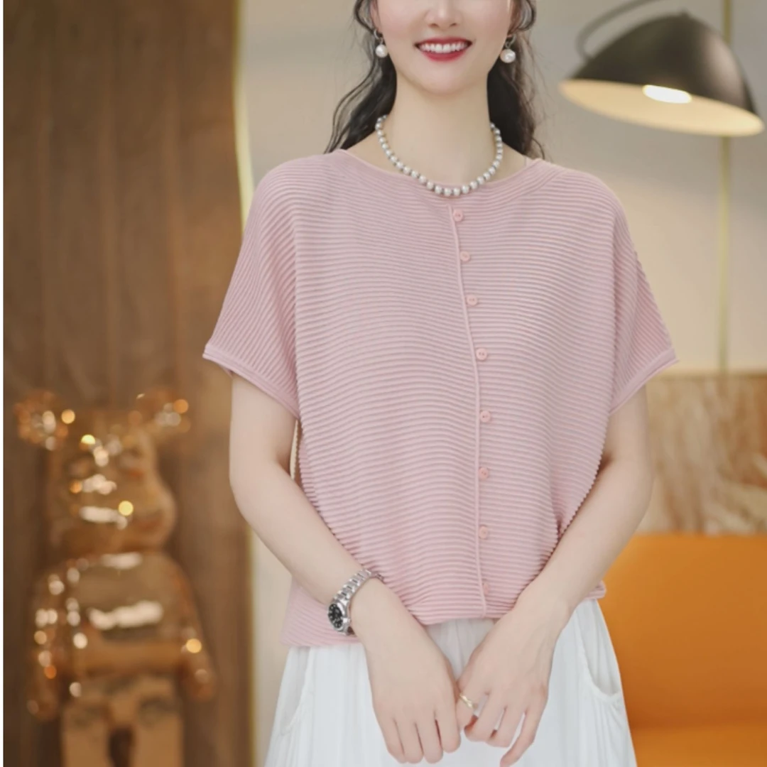 轻薄~透气（天丝+桑蚕丝）重磅设计感圆领套头纯色气质简约上衣2515