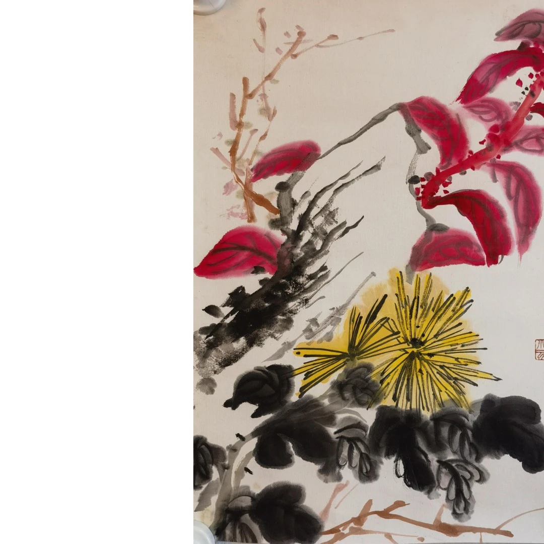 【辽拍】V240415-1-17《菊石》（1.1平尺) 纸本镜片 DD12