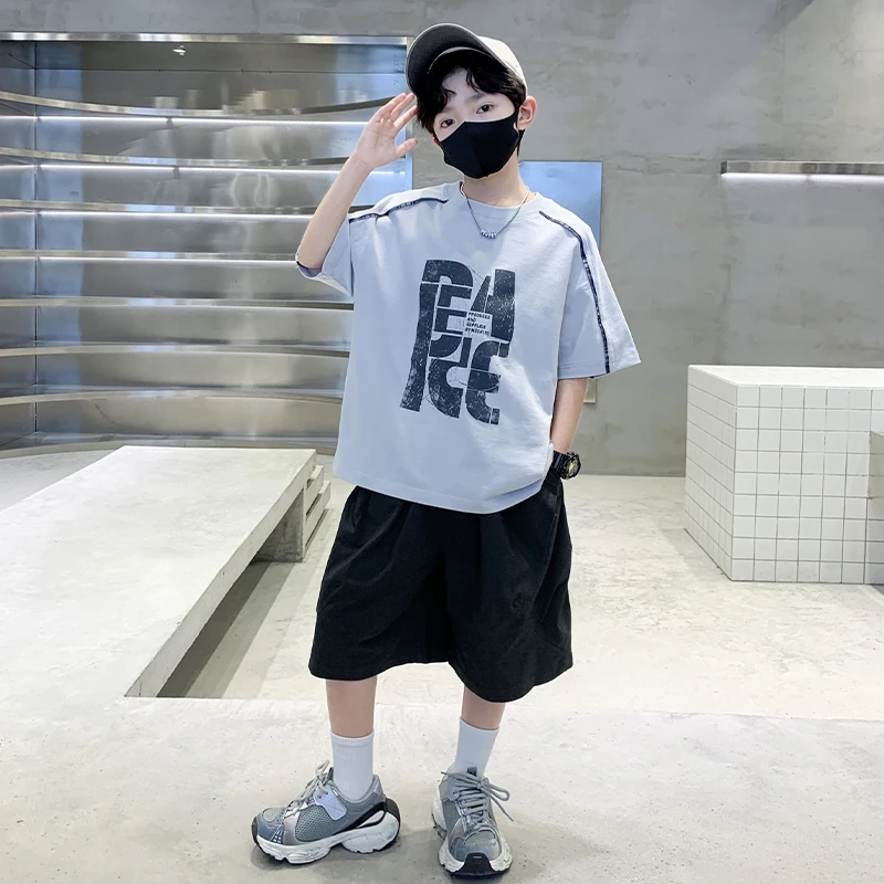 男童夏季短袖套装2025新款夏装中大儿童男孩薄款帅气时髦运动潮酷