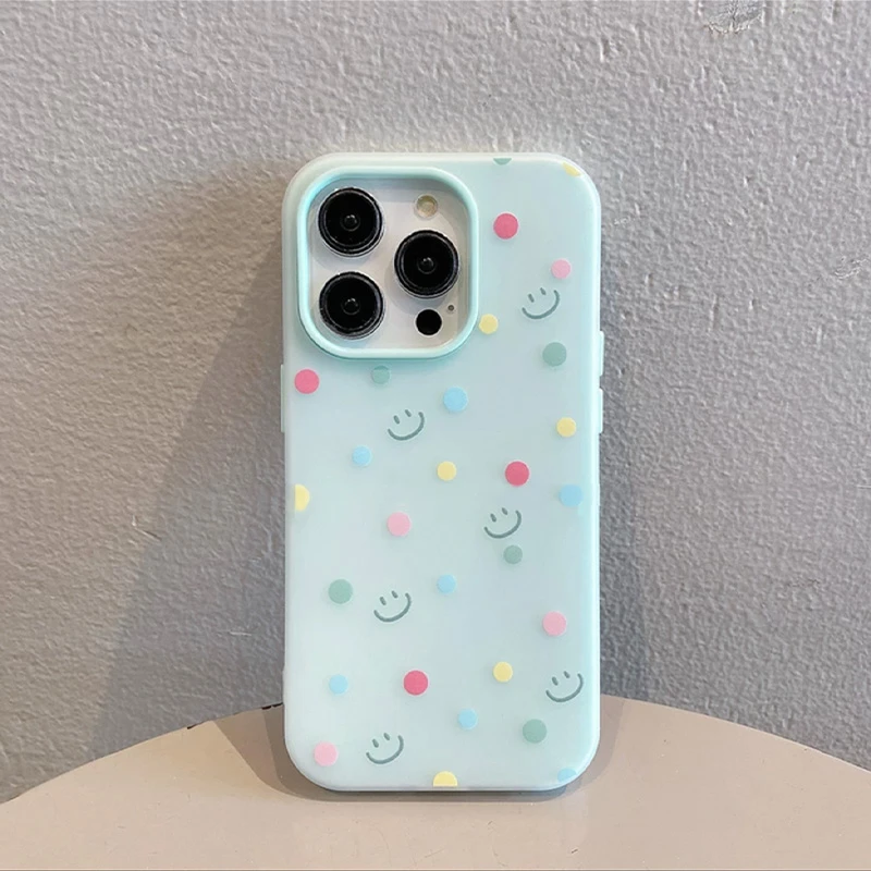 欧克里里波点笑脸适用苹果16promax二合一手机壳华为vivo小米oppo