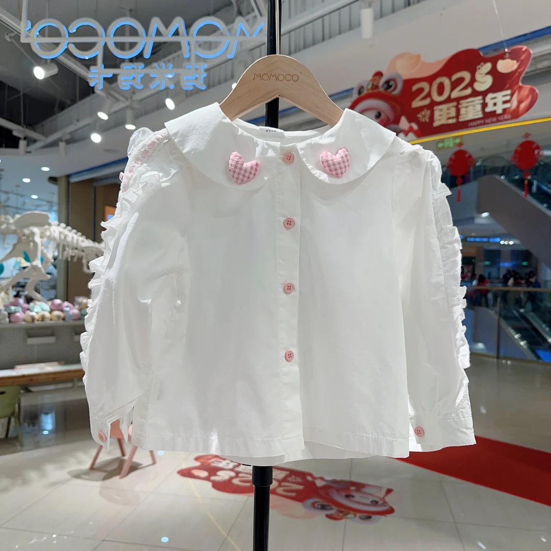 MOMOCO女童春季欧若风新款甜美花边衬衫77580234006