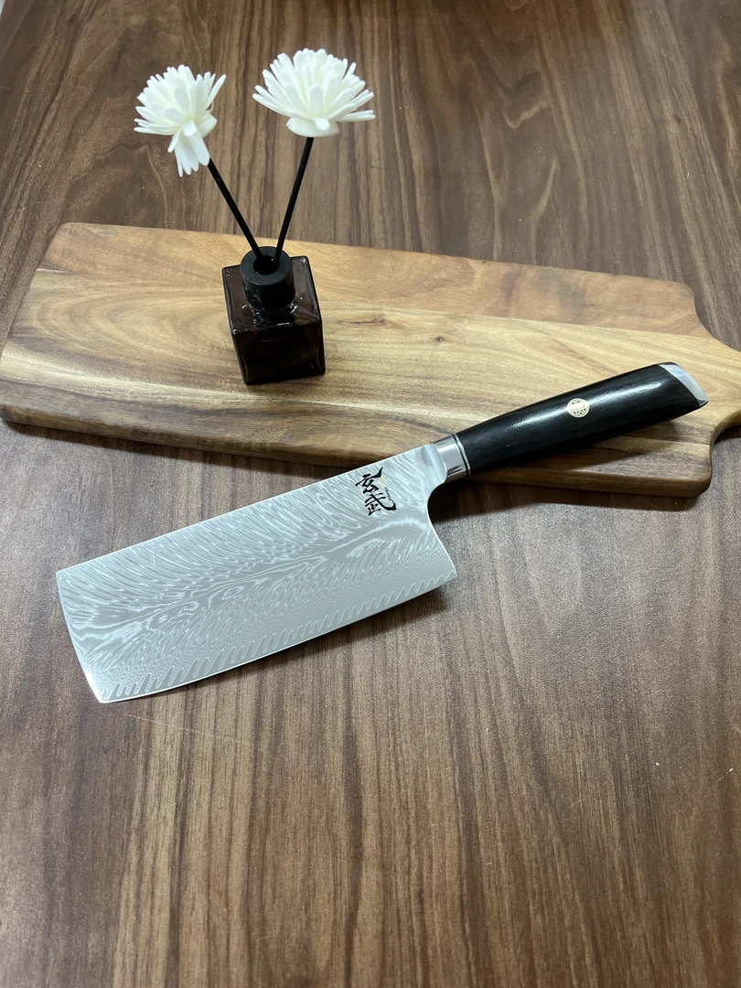 金标玄武 中式菜刀 火焰纹 大马士革家用切片刀纯切不能斩