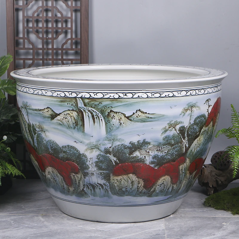景德镇陶瓷大缸荷花睡莲锦鲤庭院养鱼缸种树缸特大号陶瓷缸摆件