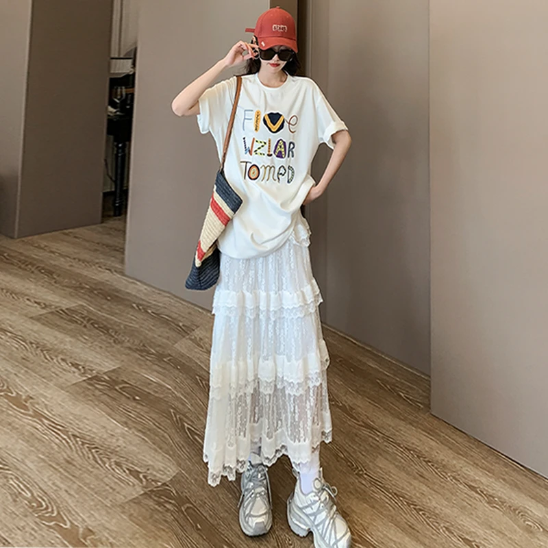 高级感慵懒风时尚休闲运动套装裙女夏少女感宽松短袖T恤半身裙装