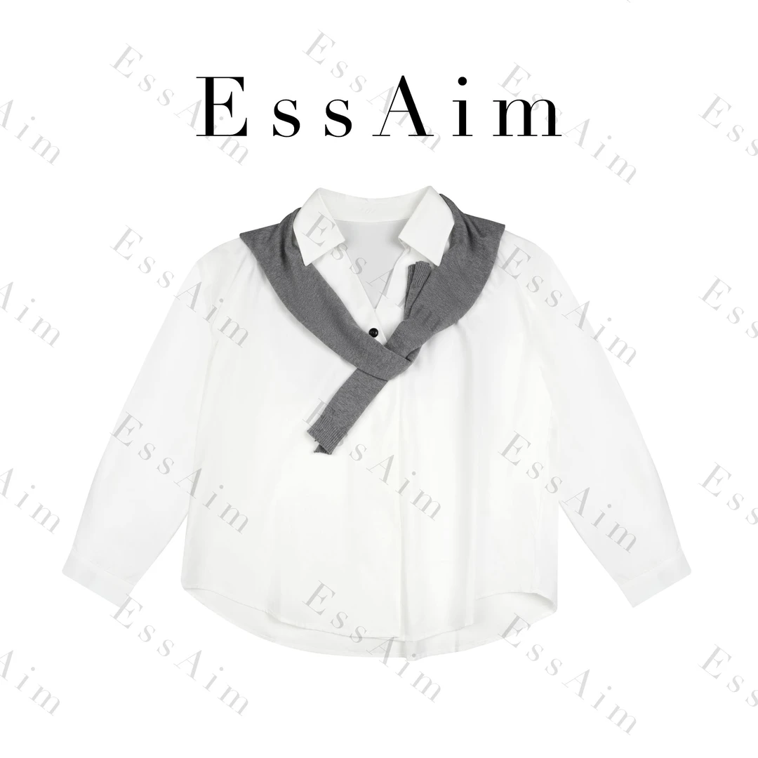 EssAim-0019 小众上衣宽松型时尚常规款衬衫外套口袋轻奢单排多扣
