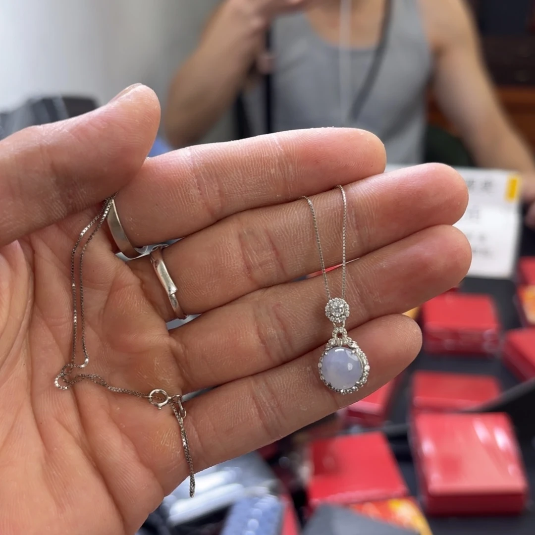 翡翠银S925镀金镶嵌颈饰