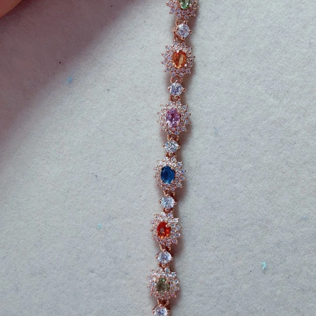 蓝宝石手链银S925镀金镶嵌国首质检