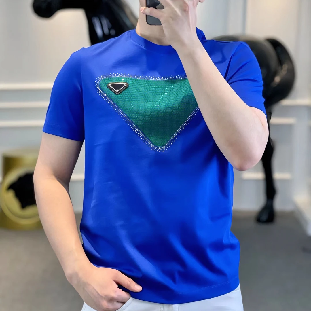 <古帝特尼>男士半袖上衣百搭圆领男装修身时尚烫钻短袖Z+28198