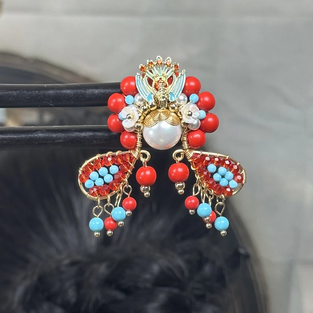 F059原创《长安》刀马旦纯天然紫光黑檀木15公分双簪气质古风日常