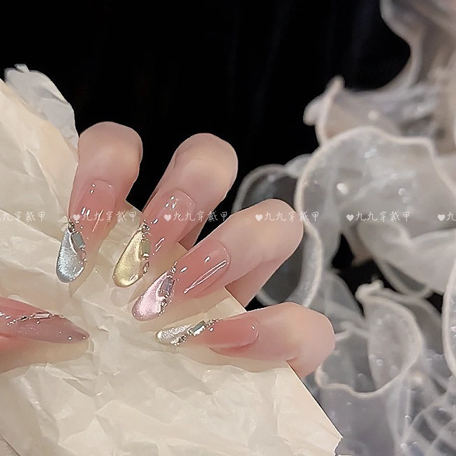 【钻石彩虹】纯手工穿戴甲穿戴光疗甲冰透渐变纯欲四季流行10片装