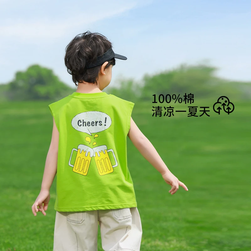 儿童背心男童薄款无袖t恤宝宝夏季纯棉男孩上衣小童外穿夏装背心