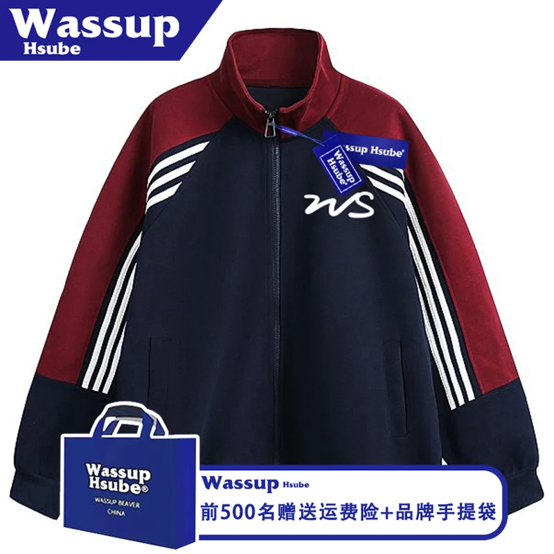 WASSUP HSUBE炫酷感男女上衣简约字母印花开衫秋冬全拉链立领卫衣