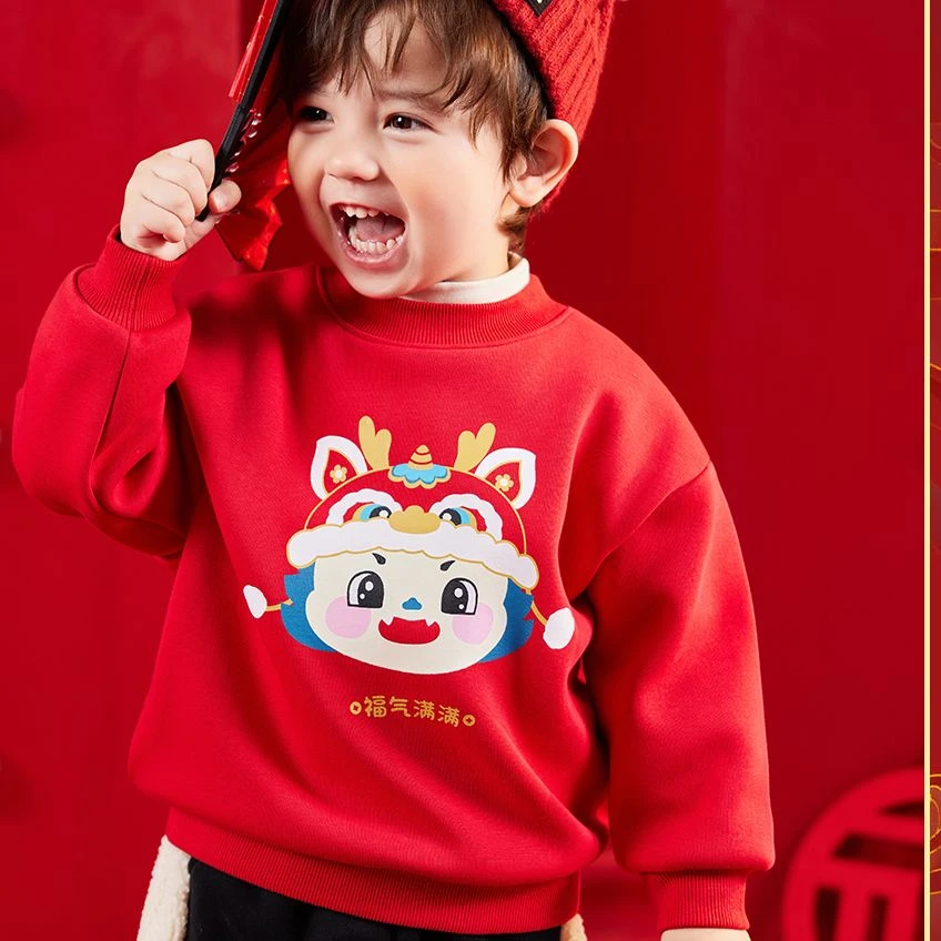 嘟嘟家女童新年卫衣女宝拜年服冬季红色儿童加绒上衣过年喜庆唐装