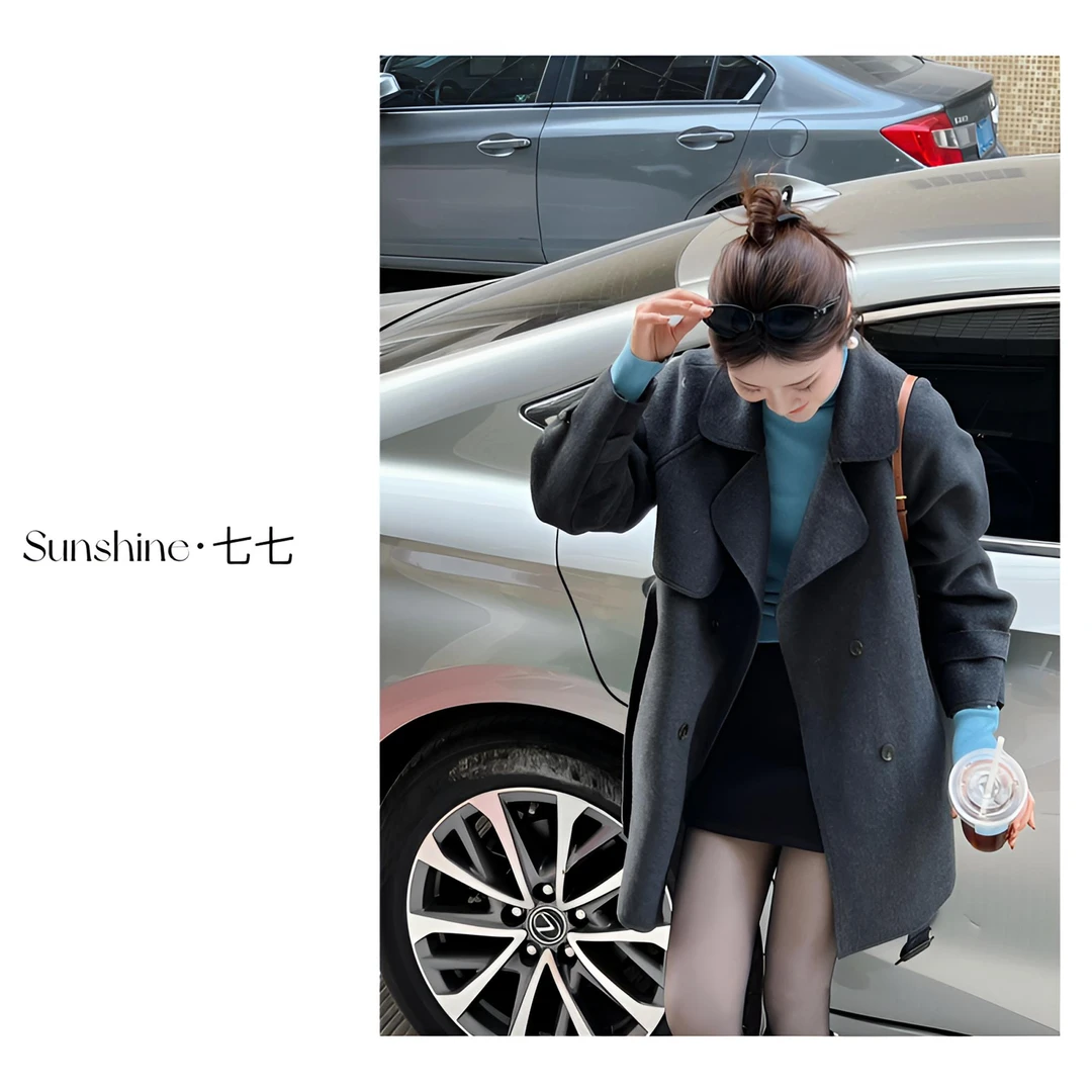 Sunshine【珍妮记事】小众设计感高质灰经典不过时 双面毛呢大衣