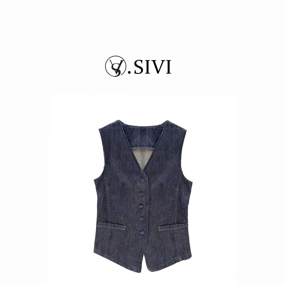 熙薇【落纸云烟】2025春季新款时尚百搭休闲设计师牛仔马甲H2137