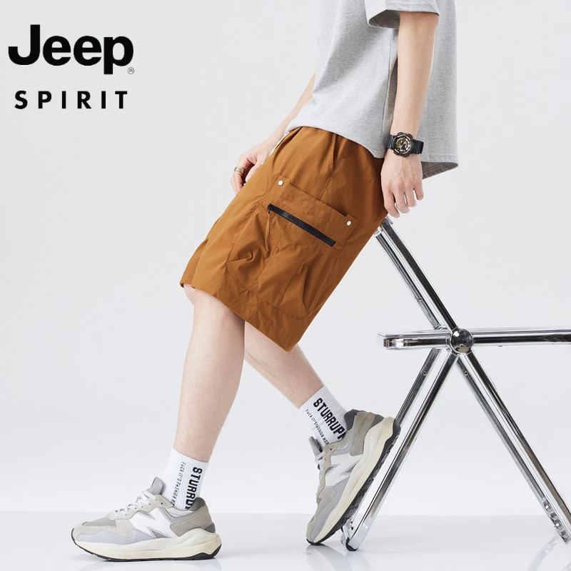 JEEP吉普夏季新款潮流宽松直筒速干透气工装短裤男五分彩