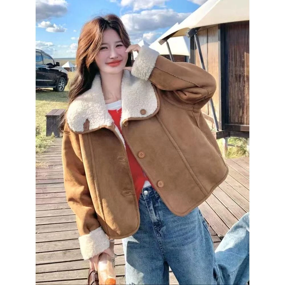 【亚聚甄选】加厚双面穿皮毛一体外套上衣#8764