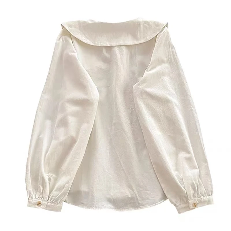 直播韩系独特漂亮镂空蕾丝花边领衬衫春秋甜美宫廷风气质长袖上衣