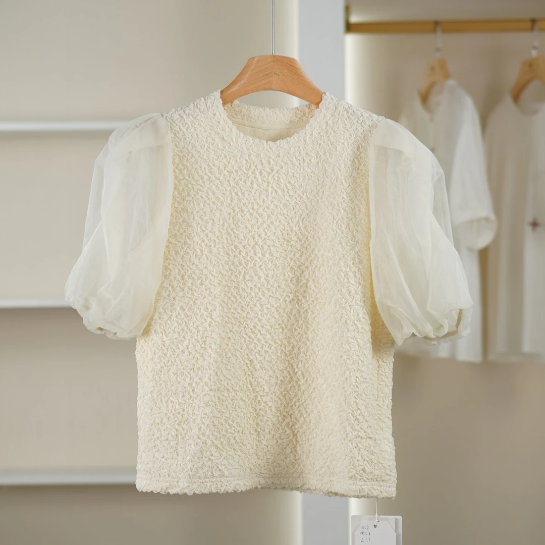 【麦笛•品牌新款】5082419 拼接网纱上衣小衫夏季女装专柜撤柜