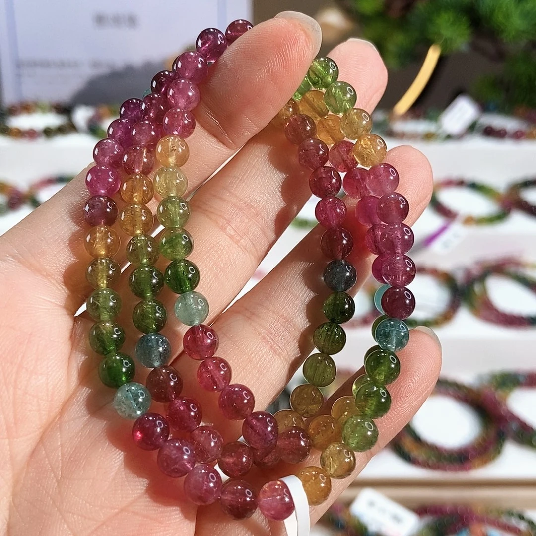 碧玺未镶嵌手链G2056三圈颜色微差