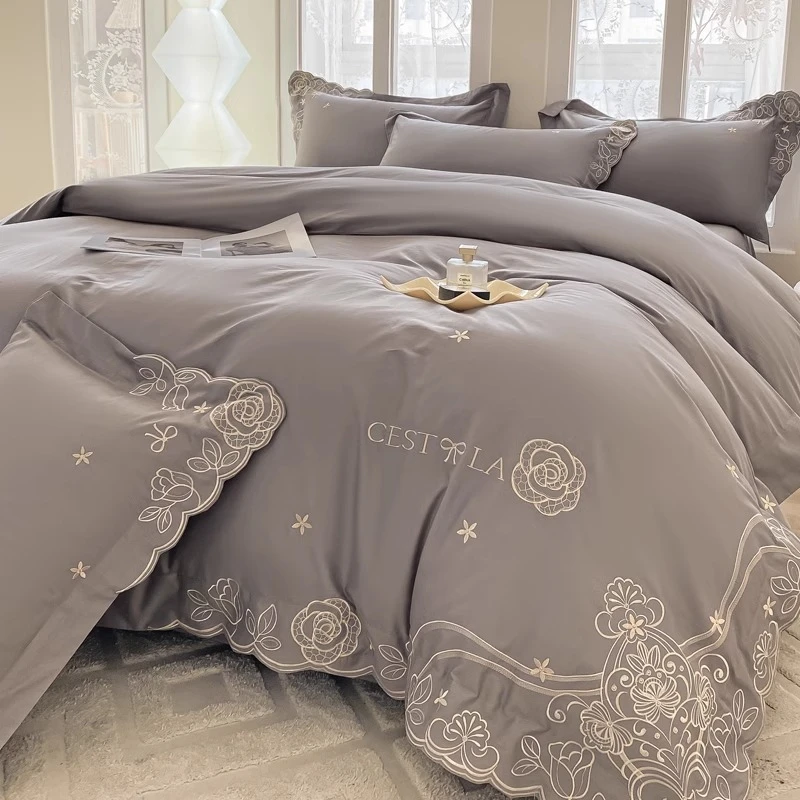 长绒棉纯棉四件套2025新款全棉花卉刺绣被套床单四季款高端4件套