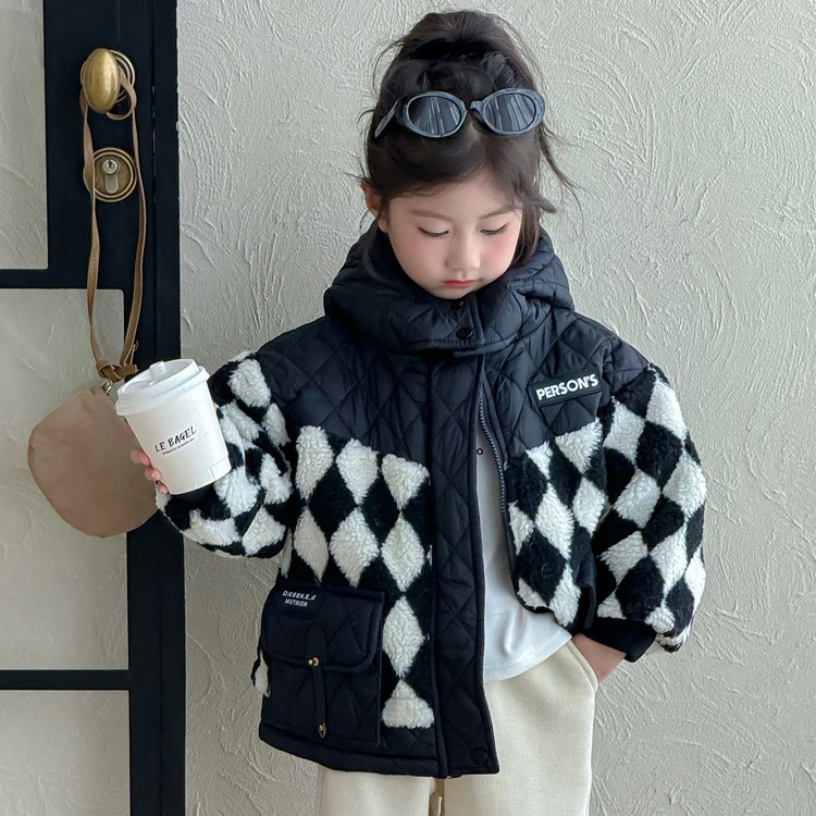 女童棉服新款洋气宝宝加厚冬季小女孩秋冬款棉袄儿童拼接外套潮流