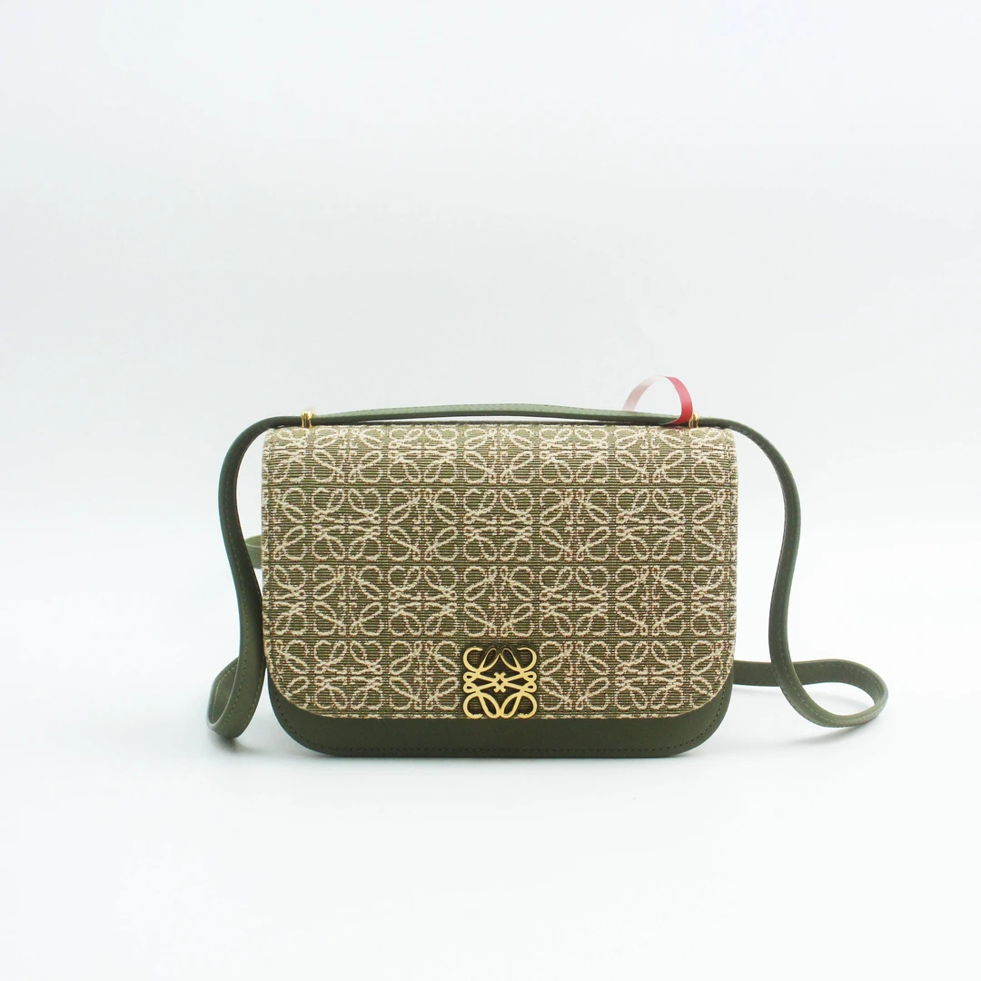 95新 LOEWE/罗意威 80298B绿色拼米色老花Goya单肩斜挎包