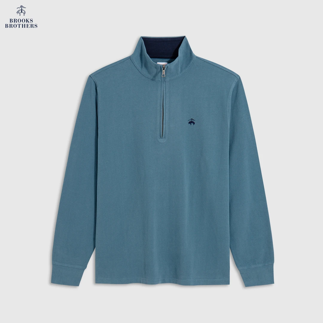 Brooks Brothers/布克兄弟男士25早秋新品纯棉拉链半高领上衣
