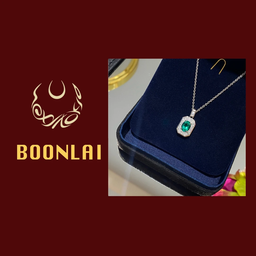 铜合金项链 Boonlai   法式高品质轻奢时尚方形绿锆石项链