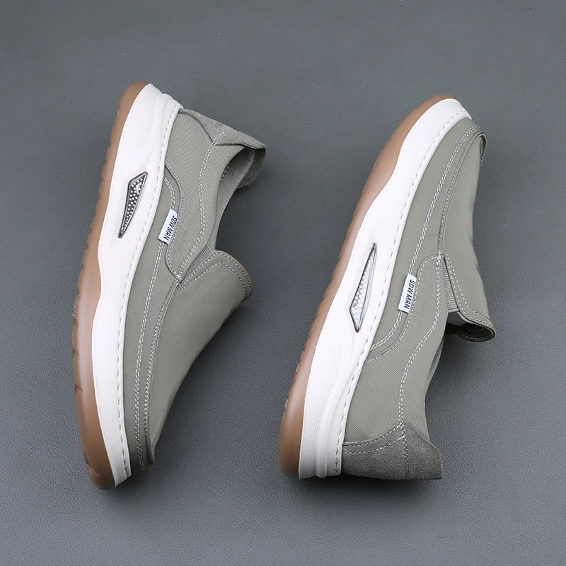 厚底布鞋新款时尚潮流男士高端轻奢一脚套夏季薄款轻便低帮帆布鞋