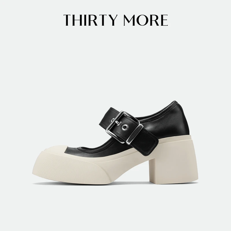 Thirty More复古玛丽珍鞋女2025早春新款一字带jk小皮鞋粗跟单鞋