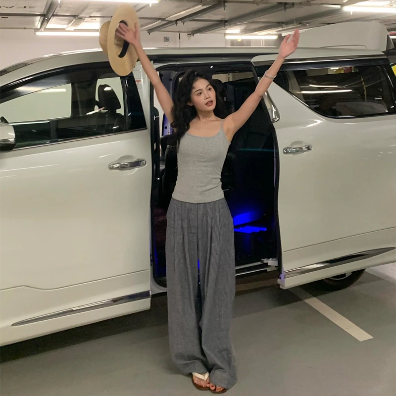 泡面卷儿【机场遛弯】法式春季新款条纹裤后松紧百搭长裤JR60926171