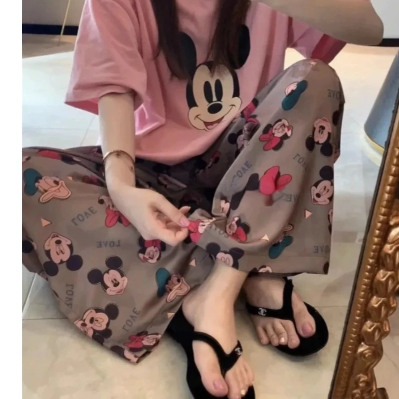 睡衣女夏季新款纯棉短袖长裤家居服颜色以实物为准（大耳朵米奇）