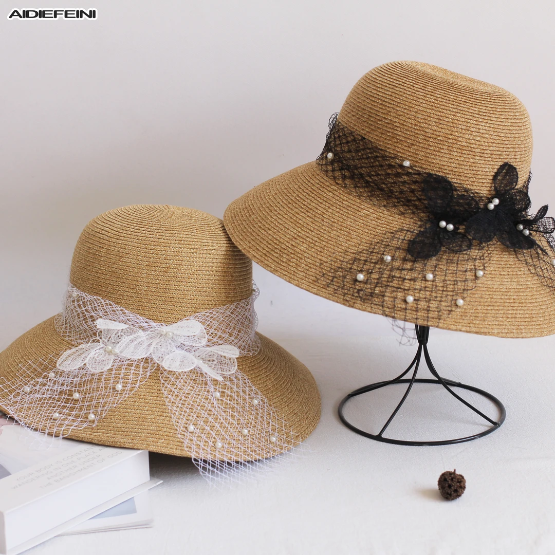 渔夫帽极简风蝴蝶结夏季帽子礼帽编织草帽时尚大帽檐户外百搭