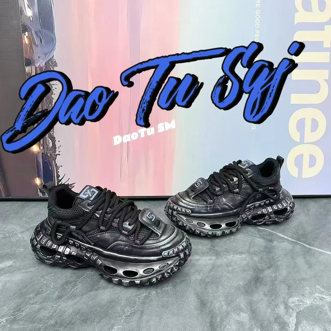 2025年潮流新款百搭舒适运动增高厚底系带擦色脏脏鞋个性老爹鞋