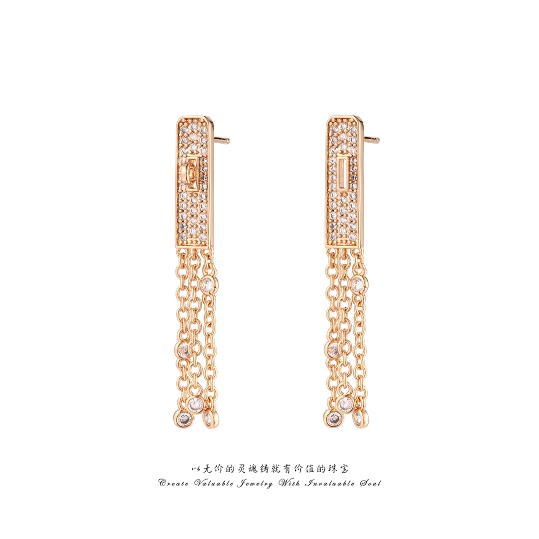 铜合金锆石耳饰 简约百搭金色长款时尚耳环耳饰 C-29456
